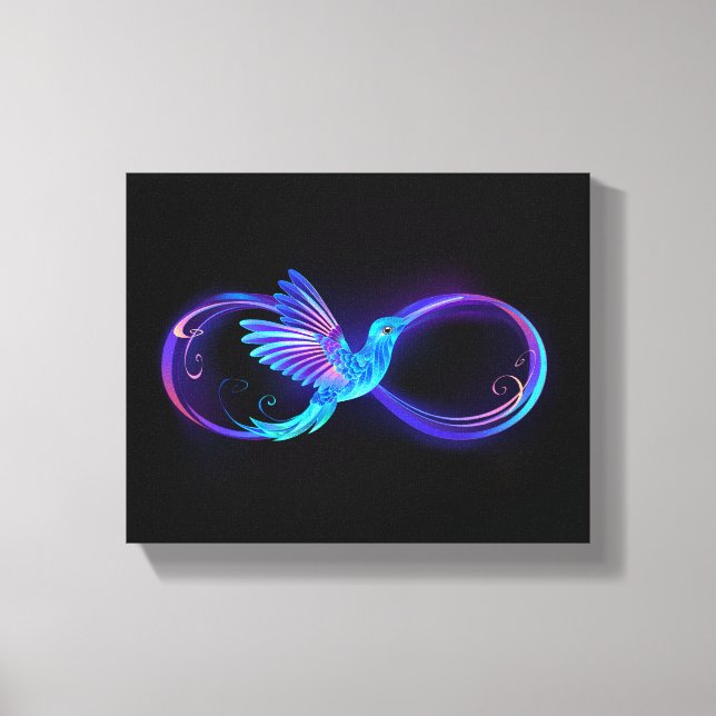 Neon Infinity Symbol mit dem leuchtenden Hummingbi Leinwanddruck (Vorderseite)