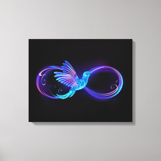 Neon Infinity Symbol mit dem leuchtenden Hummingbi Leinwanddruck (Vorderseite)