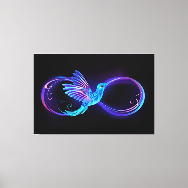Neon Infinity Symbol mit dem leuchtenden Hummingbi Leinwanddruck (Vorderseite)