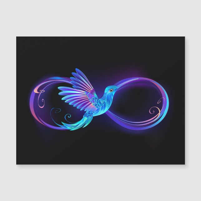 Neon Infinity Symbol mit dem leuchtenden Hummingbi Magneteinladung (Vorderseite)