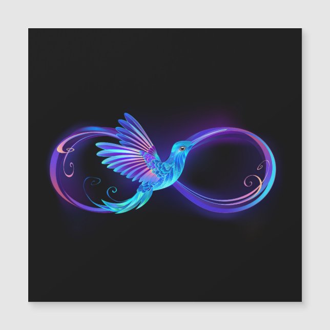 Neon Infinity Symbol mit dem leuchtenden Hummingbi Magneteinladung (Vorderseite)