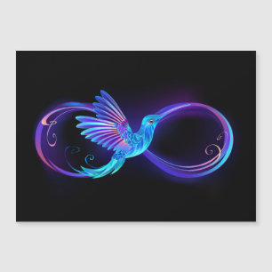 Neon Infinity Symbol mit dem leuchtenden Hummingbi Magnetkarte