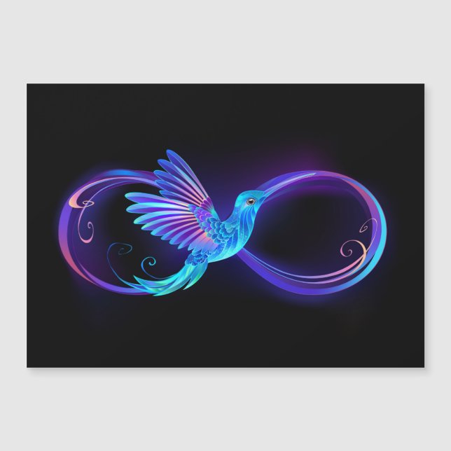 Neon Infinity Symbol mit dem leuchtenden Hummingbi Magnetkarte (Vorderseite)