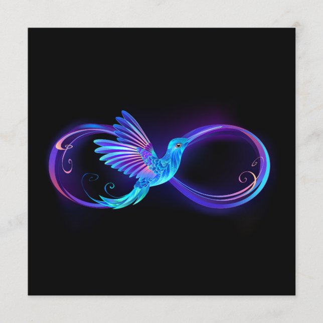Neon Infinity Symbol mit dem leuchtenden Hummingbi Menükarte (Vorderseite)