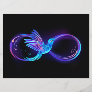 Neon Infinity Symbol mit dem leuchtenden Hummingbi Menükarte