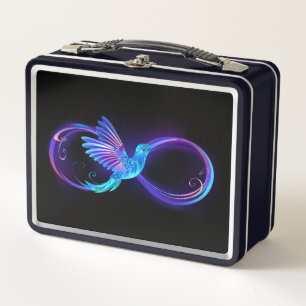 Neon Infinity Symbol mit dem leuchtenden Hummingbi Metall Brotdose