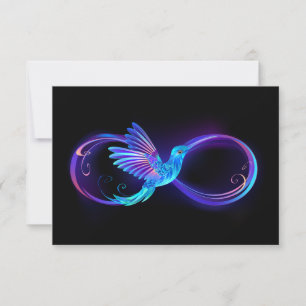 Neon Infinity Symbol mit dem leuchtenden Hummingbi Mitteilungskarte