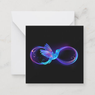 Neon Infinity Symbol mit dem leuchtenden Hummingbi Mitteilungskarte