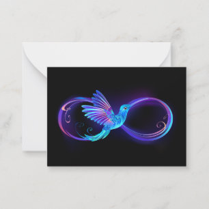 Neon Infinity Symbol mit dem leuchtenden Hummingbi Mitteilungskarte