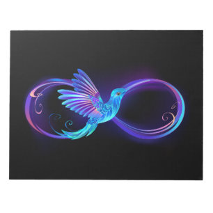 Neon Infinity Symbol mit dem leuchtenden Hummingbi Notizblock