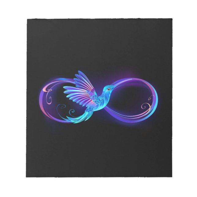 Neon Infinity Symbol mit dem leuchtenden Hummingbi Notizblock (Vorderseite)