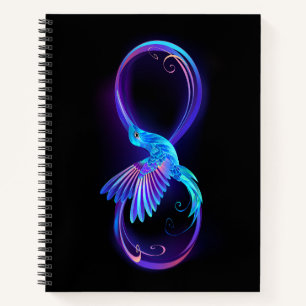 Neon Infinity Symbol mit dem leuchtenden Hummingbi Notizbuch