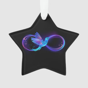 Neon Infinity Symbol mit dem leuchtenden Hummingbi Ornament