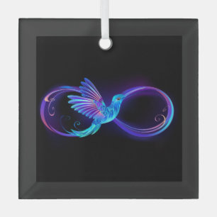 Neon Infinity Symbol mit dem leuchtenden Hummingbi Ornament Aus Glas