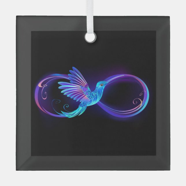 Neon Infinity Symbol mit dem leuchtenden Hummingbi Ornament Aus Glas (Vorderseite)