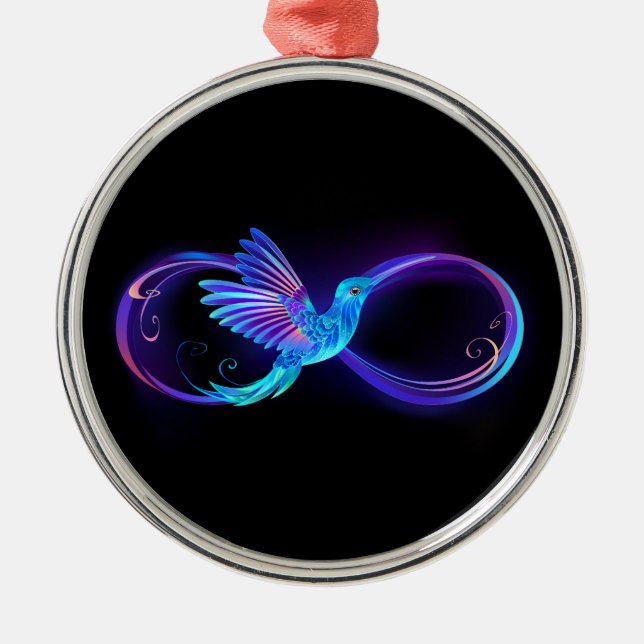 Neon Infinity Symbol mit dem leuchtenden Hummingbi Ornament Aus Metall (Vorne)