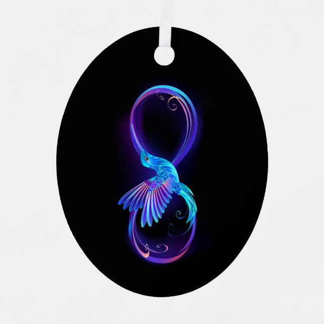 Neon Infinity Symbol mit dem leuchtenden Hummingbi Ornament Aus Metall (Vorderseite)