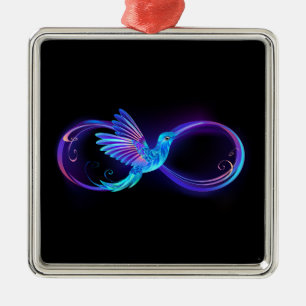 Neon Infinity Symbol mit dem leuchtenden Hummingbi Ornament Aus Metall