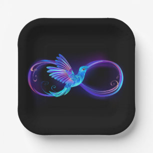 Neon Infinity Symbol mit dem leuchtenden Hummingbi Pappteller