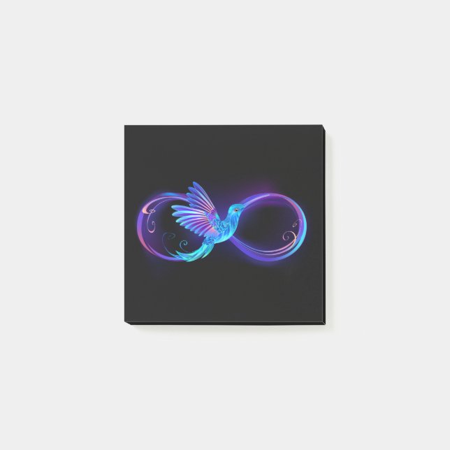 Neon Infinity Symbol mit dem leuchtenden Hummingbi Post-it Klebezettel (Vorderseite)