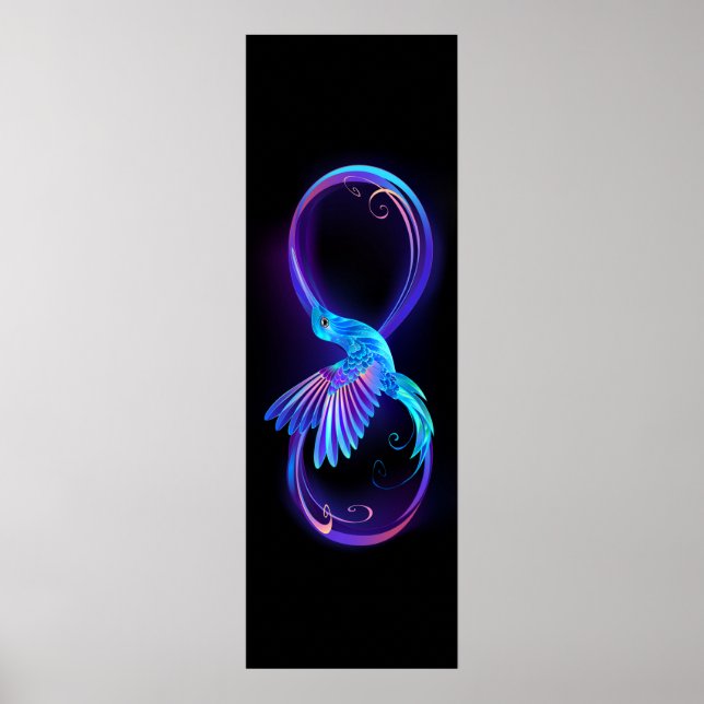 Neon Infinity Symbol mit dem leuchtenden Hummingbi Poster (Vorne)