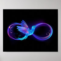 Neon Infinity Symbol mit dem leuchtenden Hummingbi