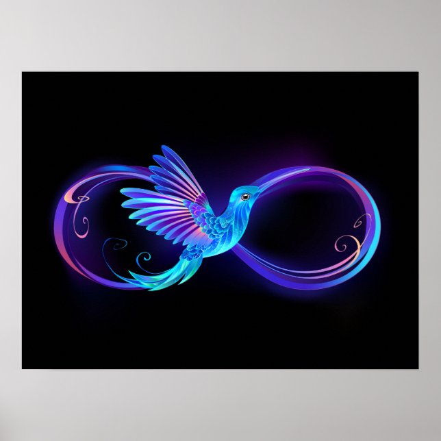 Neon Infinity Symbol mit dem leuchtenden Hummingbi Poster (Vorne)