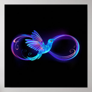 Neon Infinity Symbol mit dem leuchtenden Hummingbi Poster