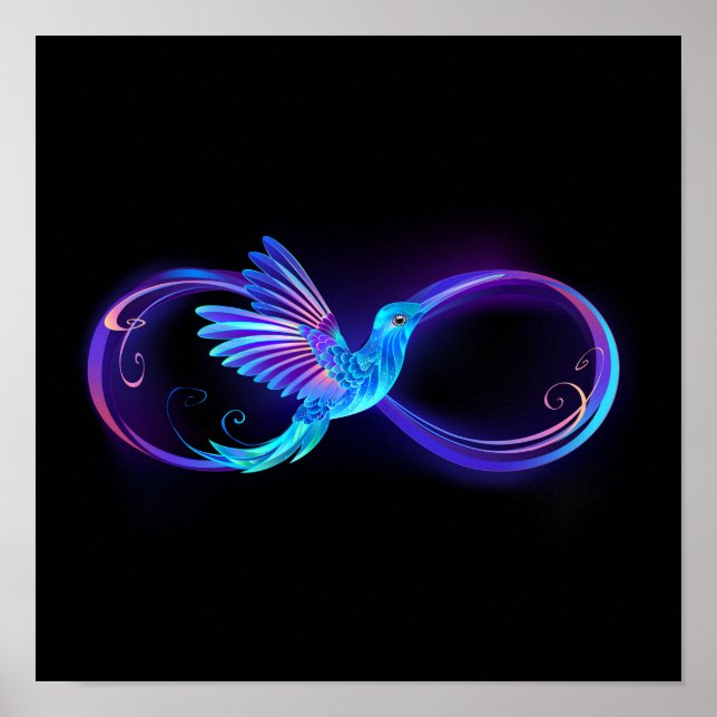 Neon Infinity Symbol mit dem leuchtenden Hummingbi Poster (Vorne)