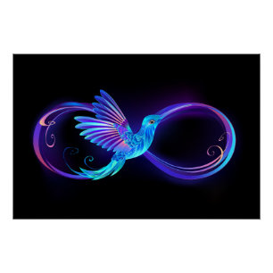 Neon Infinity Symbol mit dem leuchtenden Hummingbi Poster