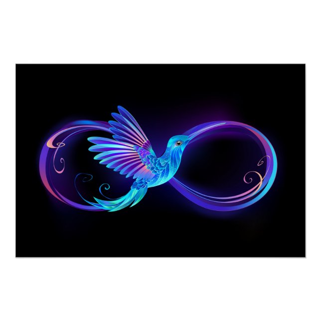 Neon Infinity Symbol mit dem leuchtenden Hummingbi Poster (Vorderseite)