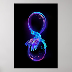 Neon Infinity Symbol mit dem leuchtenden Hummingbi Poster