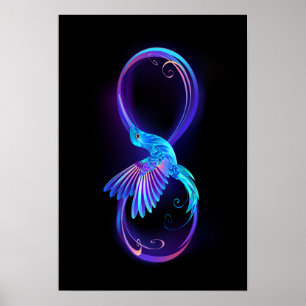 Neon Infinity Symbol mit dem leuchtenden Hummingbi Poster