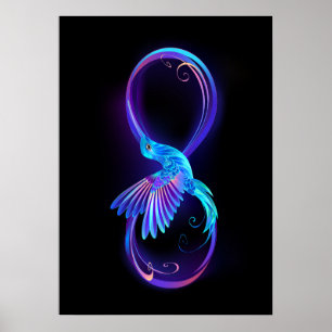 Neon Infinity Symbol mit dem leuchtenden Hummingbi Poster
