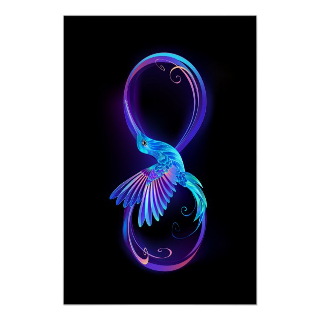Neon Infinity Symbol mit dem leuchtenden Hummingbi Poster (Vorderseite)
