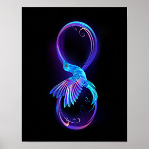 Neon Infinity Symbol mit dem leuchtenden Hummingbi Poster