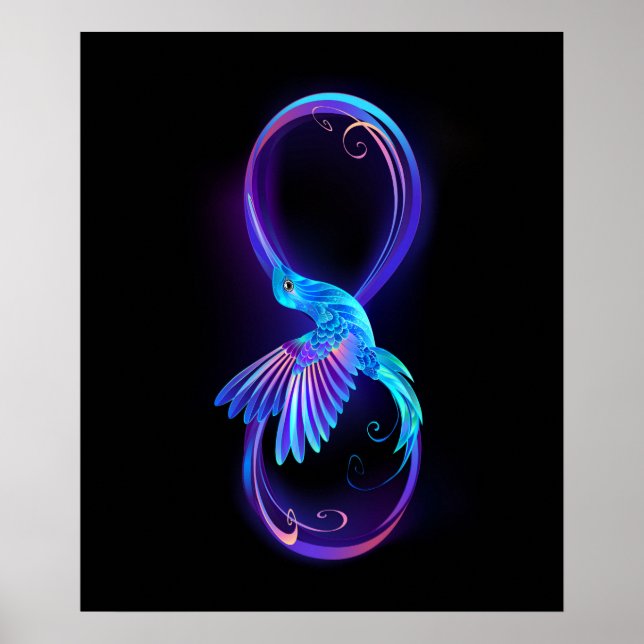 Neon Infinity Symbol mit dem leuchtenden Hummingbi Poster (Vorne)
