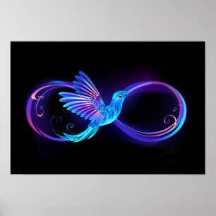Neon Infinity Symbol mit dem leuchtenden Hummingbi Poster