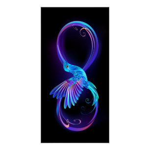 Neon Infinity Symbol mit dem leuchtenden Hummingbi Poster