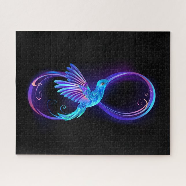 Neon Infinity Symbol mit dem leuchtenden Hummingbi Puzzle (Horizontal)