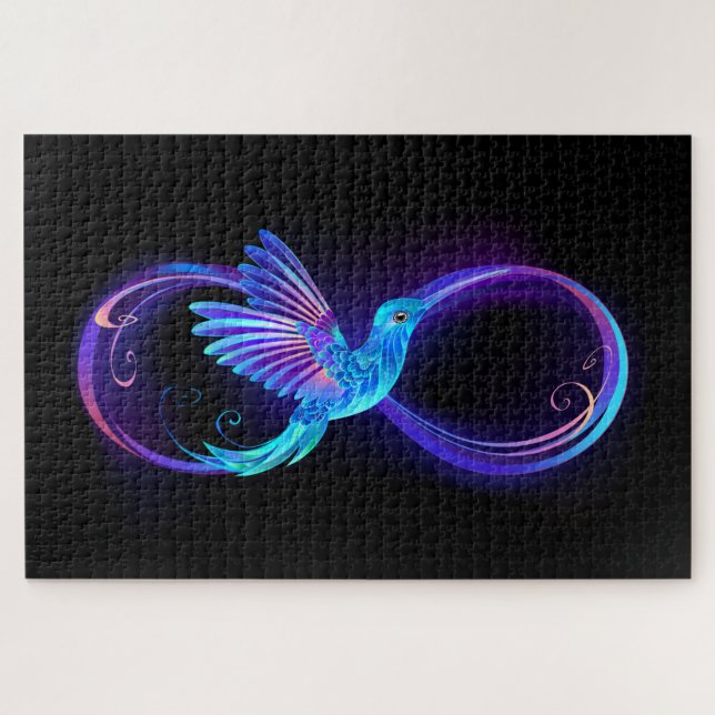 Neon Infinity Symbol mit dem leuchtenden Hummingbi Puzzle (Horizontal)