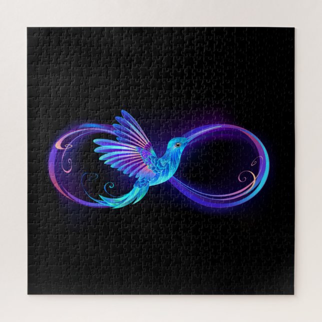 Neon Infinity Symbol mit dem leuchtenden Hummingbi Puzzle (Vertikal)