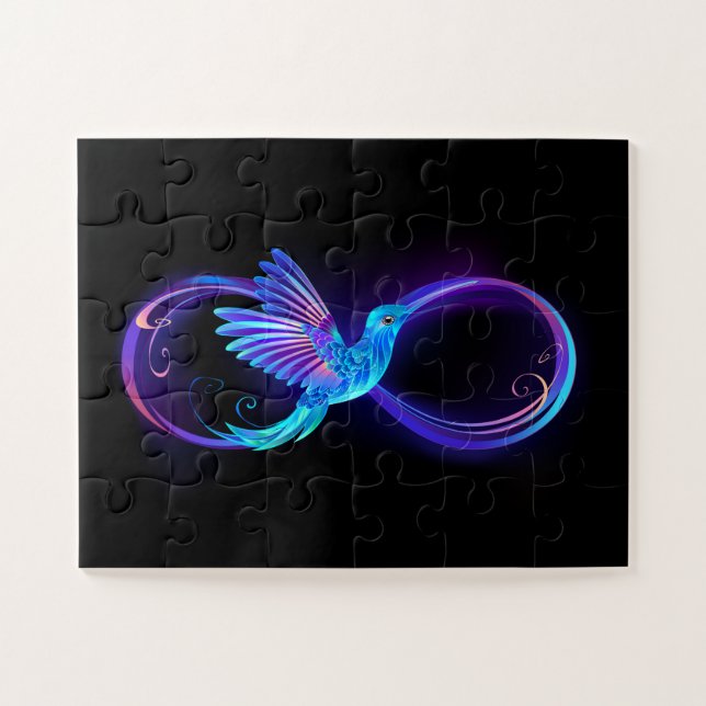 Neon Infinity Symbol mit dem leuchtenden Hummingbi Puzzle (Horizontal)
