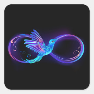 Neon Infinity Symbol mit dem leuchtenden Hummingbi Quadratischer Aufkleber