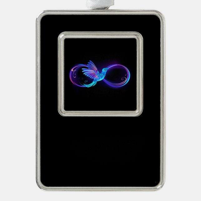 Neon Infinity Symbol mit dem leuchtenden Hummingbi Rahmen-Ornament Silber (Vorderseite)