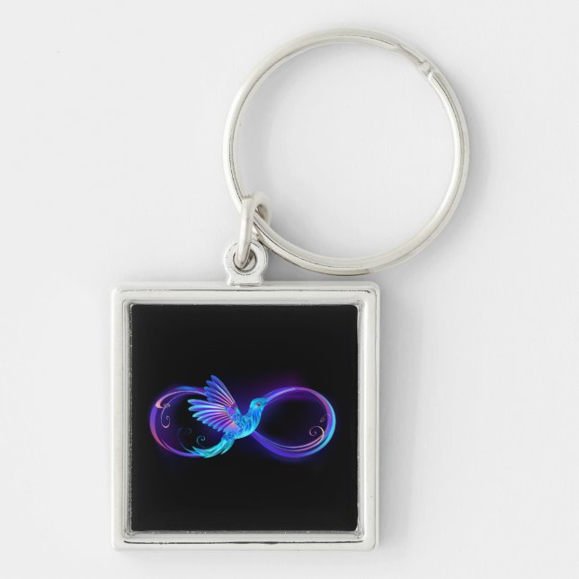 Neon Infinity Symbol mit dem leuchtenden Hummingbi Schlüsselanhänger (Vorne)