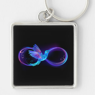 Neon Infinity Symbol mit dem leuchtenden Hummingbi Schlüsselanhänger