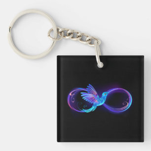 Neon Infinity Symbol mit dem leuchtenden Hummingbi Schlüsselanhänger