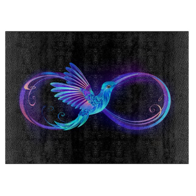 Neon Infinity Symbol mit dem leuchtenden Hummingbi Schneidebrett (Vorderseite)