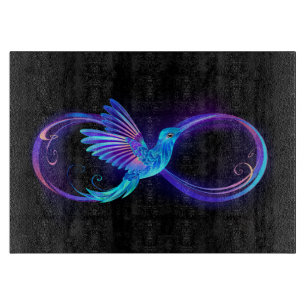 Neon Infinity Symbol mit dem leuchtenden Hummingbi Schneidebrett